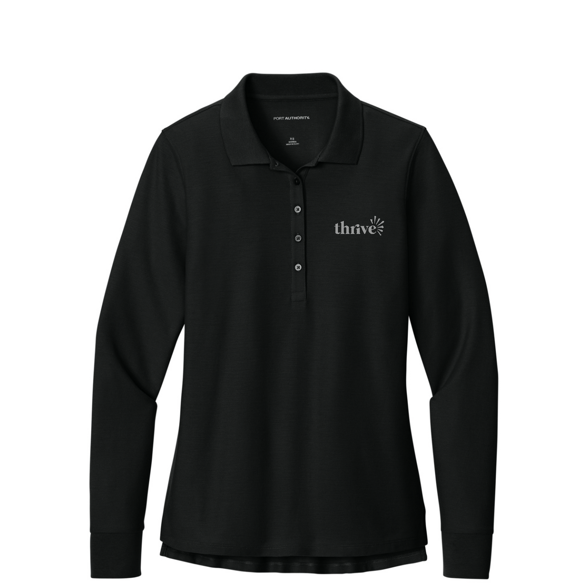 Port Authority Women's Wearever Signature Pique Long Sleeve Polo — Deep Black