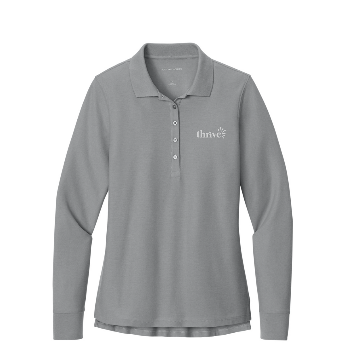 Port Authority Women's Wearever Signature Pique Long Sleeve Polo — Gusty Grey