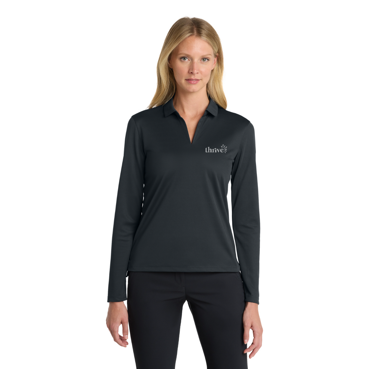 Nike Women's Dri-FIT Micro Pique 2.0 Long Sleeve Polo — model